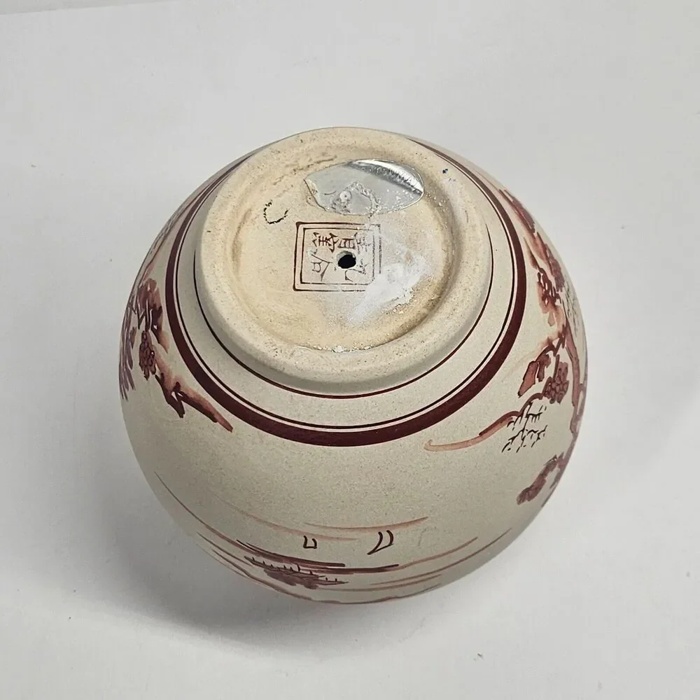 Kutani Satsuma Vase Planter Vintage Red Scenic Handpainted Porcelain Japan
